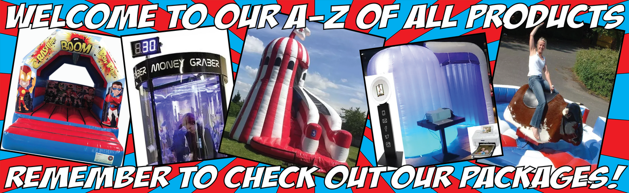 A-Z of Entertainment Products for Hire in Leeds, Wakefield, York, Harrogate, Bradford & Nationwide - FunBounce Entertainments