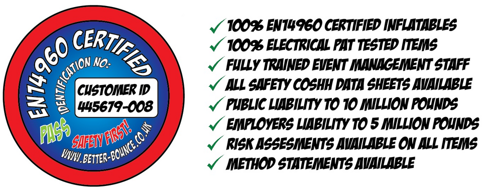 EN14960 Certified Badge with Safety Checklist for Inflatable Rentals in Yorkshire